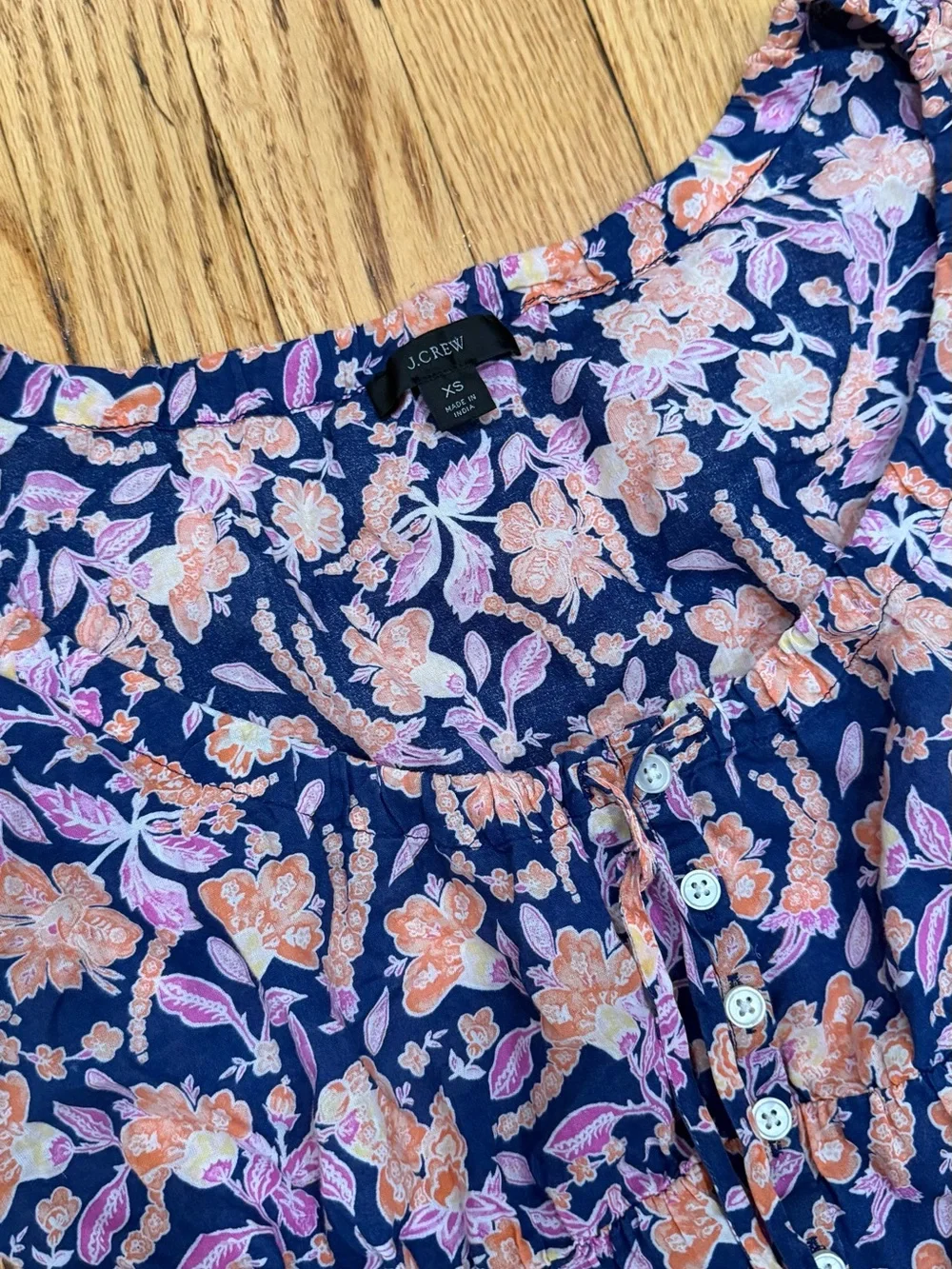 J Crew Organic Cotton Navy Floral Puff-Sleeve Dress